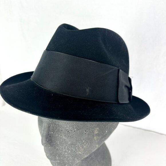 Dobbs Fifth Avenue Vintage Fedora Hat Velvet/Felt Size 6 7/8 Black Guilded Edge - Picture 1 of 8